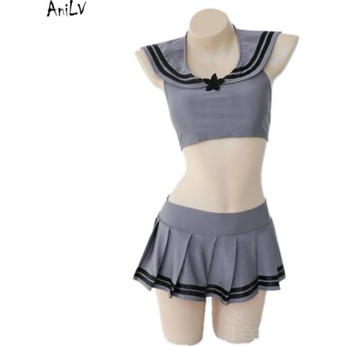 AniLV School Student Girl Sailor Swimsuit Costume Summer Beach JK Anime Swimwear Cheerleaders Uniform Set Pool Party Cosplay