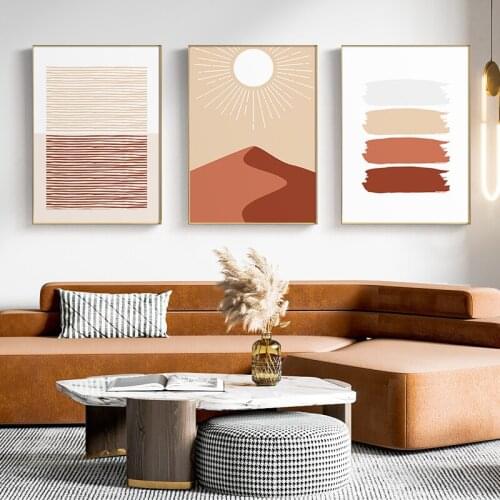 Boho Style Poster Wall Art Sunset Desert Canvas Painting Print Abstract Color Blocks Picture Contemporary Living Room Home Decor
