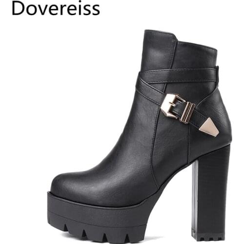 Dovereiss Fashion Womens Shoes Winter new Zipper Sexy Elegant platform Concise Mature Zipper Buckle Short boots big size 43