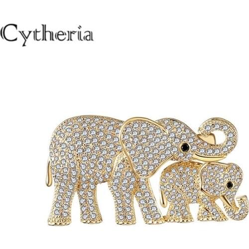 Cytheria top brand jewelry cute elephant mom and kids baby pins brooches for women rhinestone crystal brooches gifts