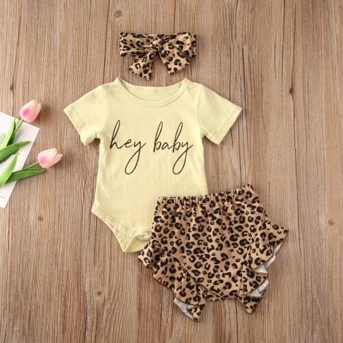Toddler Newborn Baby Girls Romper Adorable Baby Bodysuit Pants Shorts Headband Outfit Clothes Set 0-2Y
