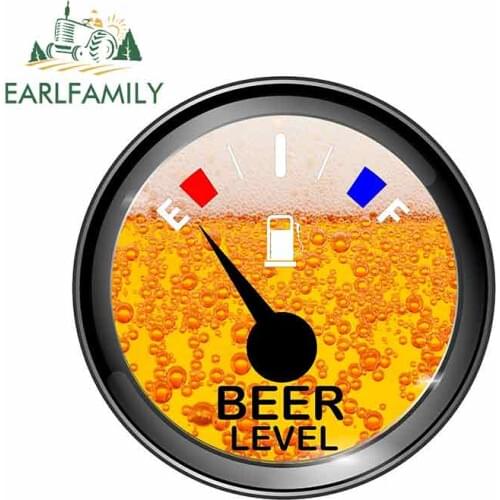 EARLFAMILY 13cm x 13cm Funny Car Stickers and Decals Beer Level Fuel Gauge Auto Decal Car Stying Vinyl Car Accessories