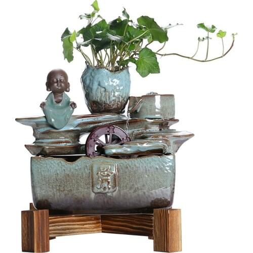 Feng Shui Wheel Water Fountain Neo Chinese Style Ornaments Indoor Waterwheel Desktop Bonsai Transfer Gift home decor