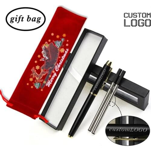 1 Set Customized LOGO Christmas Simple Gel Pen Metal Signature Business Gifts Gel Pens School Office Supplies With Pen Case Bag