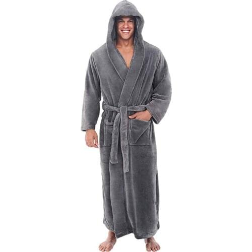 Winter Bathrobe Men Plus Size Plush Lengthened Shawl Home Clothes Long Sleeved Robe Coat Mens Hooded Bath Robe Albornoz Hombre