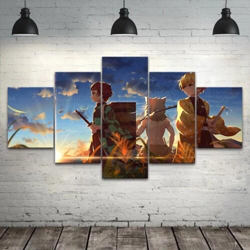 HD Prints Demon Slayer Canvas Painting Wall Art Tanjirou and Zenitsu Poster Home Decor Bedroom Modular Anime Role Pictures Frame