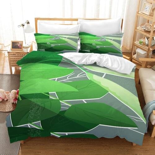2/3 Pieces Botanical Leaf Duvet Cover Set Green Leaves Printed Country Rustic Garden Style Soft Microfiber Polyester Bedding Set