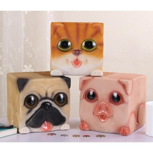 PIGGY BANK SQUARE PIG CAT DOG HOME RESIN CRAFT ORNAMENTS MONEY BOX PIGGY BANK CASH BOX COIN BANK MONEYBOX COIN BOX