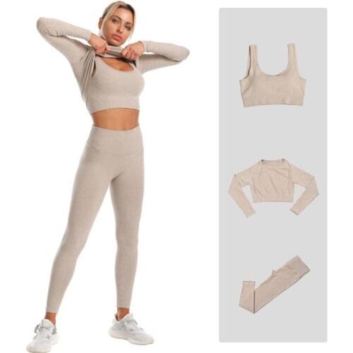 Seamless Yoga Set Workout Clothes For Women Sports Tracksuit Gym Set Fitness Clothing Long Sleeve Yoga Suit Outfit Sportswear