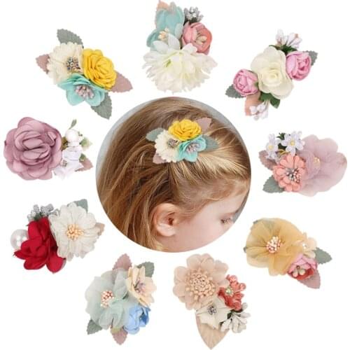Lace Artificial Flower Hair Clips Pins Kids Sweet Hairpins Barrettes Pins for Baby Girls Handmade Hair Accessories Toddlers Kids