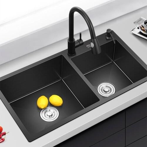 Nano Kitchen Sink Double Sink 304 Stainless Steel Sink Sink Black Sink Thickened Manual Household 2 Bowels Kitchen Sinks