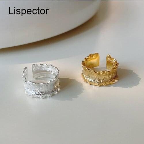 Lispector 925 Sterling Silver French Irregular Wide Rings for Women Simple Open Ring Casual Commute Female Jewelry Gifts