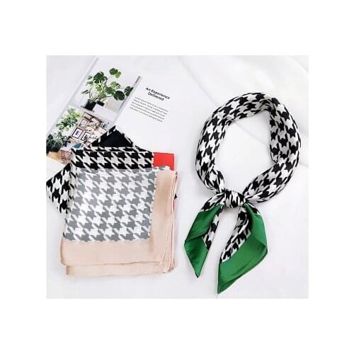 70*70cm Houndstooth Small Square Scarf Small Silk Scarf Womens All-match Korean-Style Headscarf Neckerchief Work Occupation