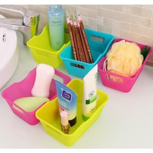 Mini Cartoon Desktop Storage Box Plastic Candy Color Rectangular Desk Stationery Sundries Finishing Box Storage Box