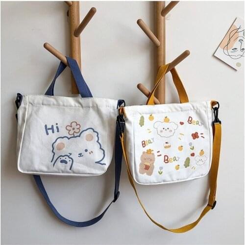 Fashion trend student casual all-match soft cute illustration Japanese small fresh dual-use portable messenger canvas bag