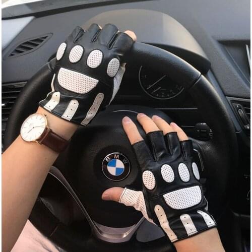 Half-finger Motorcycle Gloves Real Sheepskin Leather Gloves Men Moto Racing Gloves Bicycle Cycling Motorbike Mittens S2349