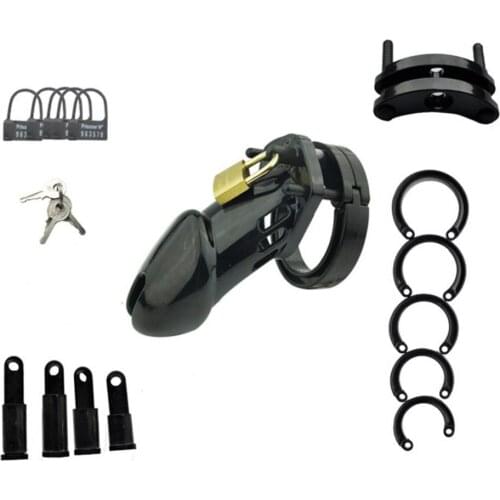 OLO Male Chastity Cock Cages Sex Toys For Men Penis Belt Lock With Five Penis Rings With Cage Gay Device Chastity Lock