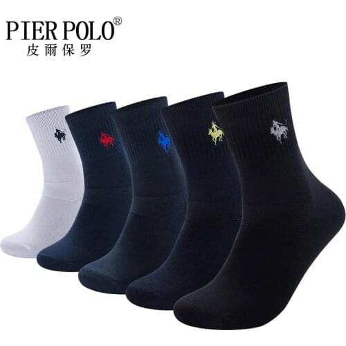 5 Pairs/lot High Quality Brand PIER POLO Fashion Casual Cotton Socks Business Embroidery Mens Socks Manufacturer Wholesale