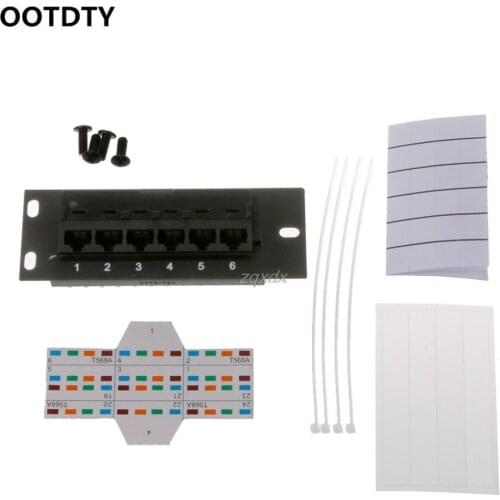 OOTDTY 6 Port CAT5 CAT5E Patch Panel RJ45 Networking Wall Mount Rack Mount Bracket