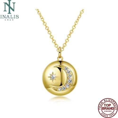 INALIS Link Necklaces Girl Romantic Trend Wild Disc Stars And Moon Yellow Anniversary Necklace To Women Jewelry Gift New Arrival