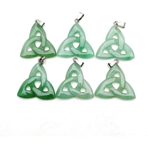 Fashion triangle Aventurine Carving Natural stone pendant for jewelry making charm Accessories 6ps Free shipping Wholesale
