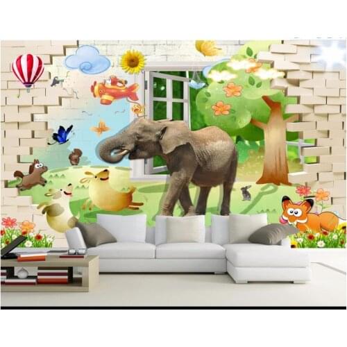 Custom photo wallpaper 3d wall murals wallpaper 3D cartoon childrens room animal world elephant kids room mural wall papers