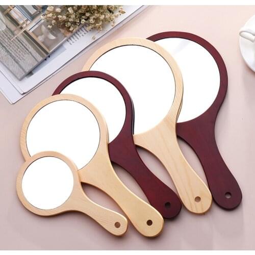 Portable HD Round Wood Vintage Hand Mirror Make Up Mirrors With Handle For Women 3 Size Option High Quality
