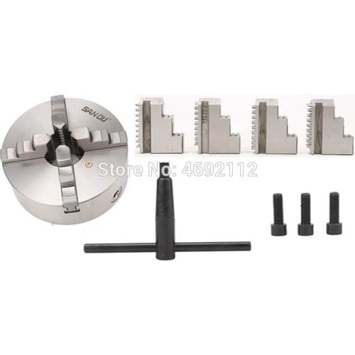 4 Jaw K12-100 4'' K12 100 Lathe Chuck Self Centering Hardened Steel CNC Drilling Milling Machine with Wrench and Screws