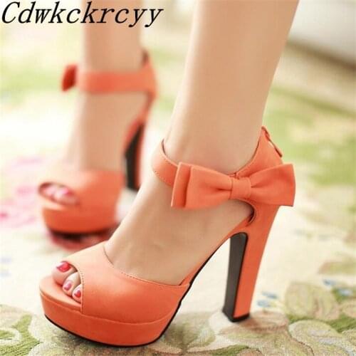 Women sandals Summer New pattern fashion Super high heel Fish mouth Women sandals black Pink orange Apricot Sweet Bow Sandals