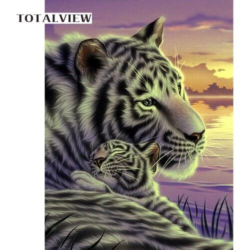 DIY Square Diamond Embroidery Cross Stitch White Tiger Hug Love Diamond Painting Modern Style Handmade Home Decoration