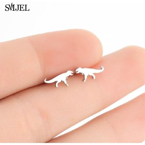 Vintage Punk Animal Dinosaur Shape Ear Piercing Studs Earrings Stainless Steel Small Black Earrings Jewelry Accessories Gift