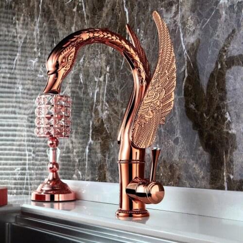 Basin Mixer Faucet Rose Gold Swan Bathroom Faucet Sink Faucet Single Hole Black Faucet Basin Taps Deck Vintage Wash Hot Cold Tap