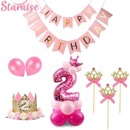 Staraise 2nd Birthday Party Decoration Pink Girl 2 Birthday Balloons Number Balloon 2 Years Old Kids Two Birthday Party Supplies