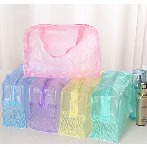 Waterproof PVC Cosmetic Storage Bag For Women Floral Transparent Wash Bag Creative Home Outing Compressed Shower Bag
