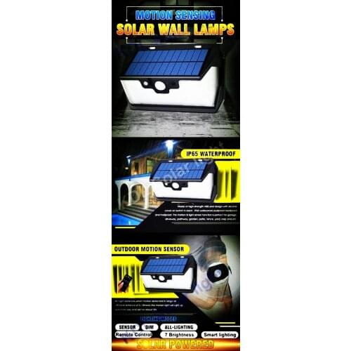 55 LED 900lm Solar Light remote control radar smart 3 side lighting Newest 500LUX street wall lamp yard camp garage
