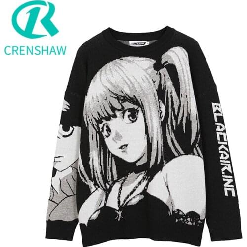 CRENSHAW Anime Girl Knitted Sweaters Pullover Couple Kawaii Harajuku Hip Hop Streetwear Autumn Vintage Japanese Sweater