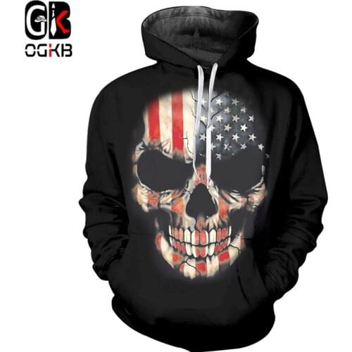 OGKB Amercian Flag Hoodies Women/men Cool Print Skull 3d Sweatshirt Hoody Black Man Workout Fitness Casual Hooded Coat Tracksuit