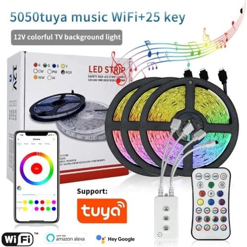 Tuya Wifi Smart Light Strip RGB 5050SMD Waterproof Music Sync Flexible TV Backlight Led Tape Compatible with Alexa Google Home