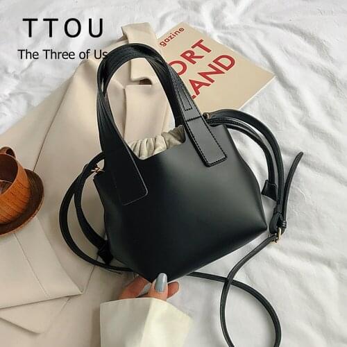 Vintage Square Pu Leather Bucket Crossbody Bags for Women 2021 High Capacity Simple Female Designer Ladies Shoulder Bags