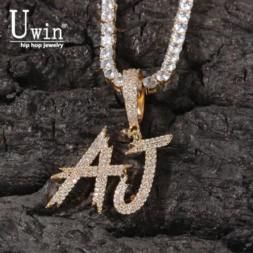 Uwin brush letters Custom Name Necklaces Initial Personalized Iced Out CZ Cursive Letters AAA Cubic Zirconia Pendant Jewelry