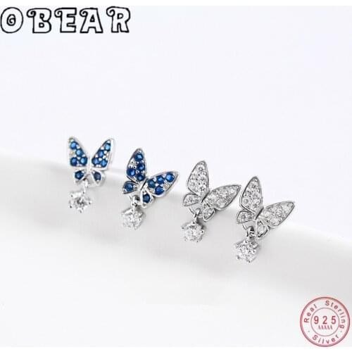 OBEAR Genuine 925 Sterling Silver CZ Butterfly Stud Earrings for Women Wedding Engagement Jewelry Gift