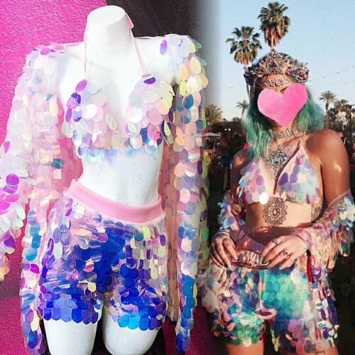 Jazz Costume Sequins 3-Pieces Womens Set Bar Nightclub Evening Party Dance Outfits Sexy DJ Singer Dancer Stage Costume DT1559