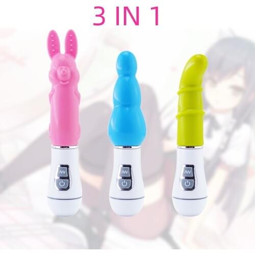 Women 3IN1 Massager Clitoris Rabbit Vibrator Vagina G Spot Anal Plug Vibrator Wand 12 Vibration Modes Adult Erotic Game Sex Toys