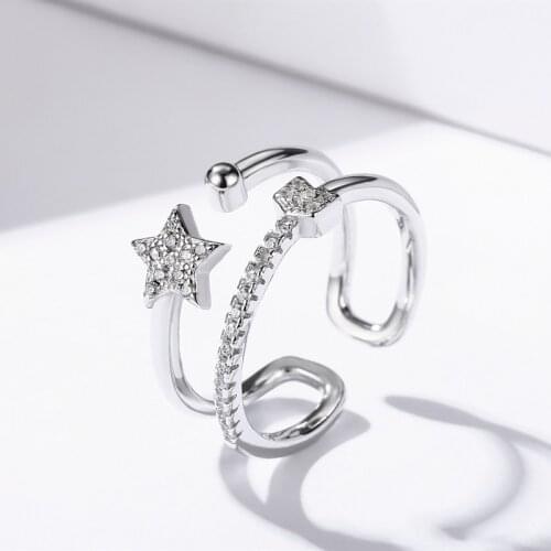SODROV Hot Star Ring Genuine 925 Sterling Silver Open Engagement Jewelry for women R046