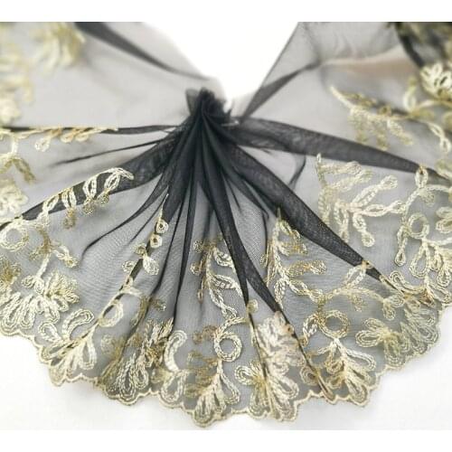 2Meters Black Tulle Mesh Golden Edge Fabric 15cm Width Lace Trim Embroidery Sewing Crafts Doll Material Sofa Curtain Skirt