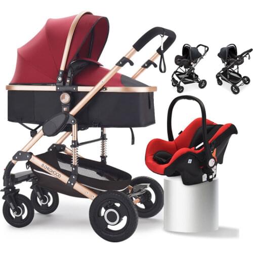 Baby Stroller with Car Seat Multifunctional High View Convertible Handle Shockproof Folding Baby Pram Newborn Stroller 2 In 1