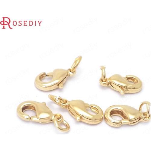 39120)10PCS 5x10MM 24K Gold Color Brass with Split Ring Lobster Clasps Connect Clasps Jewelry Making Supplies Diy Accessories