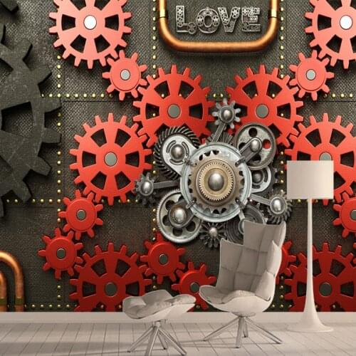 3d Custom wall papers home decor Red Gear Machine Wallpapers for Living Room Murals Walls in Rolls Contact Peel and Stick Prints