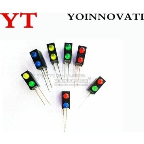 50PCS LED lamp holder with lights, 3MM red and green (Block 2 black square holes lamppost) left positive right negative