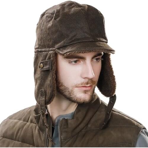 B-8825 Male Winter Warm Hat Earflap Bomber Hat Mens Outdoor Warm Russian Ushanka Hats